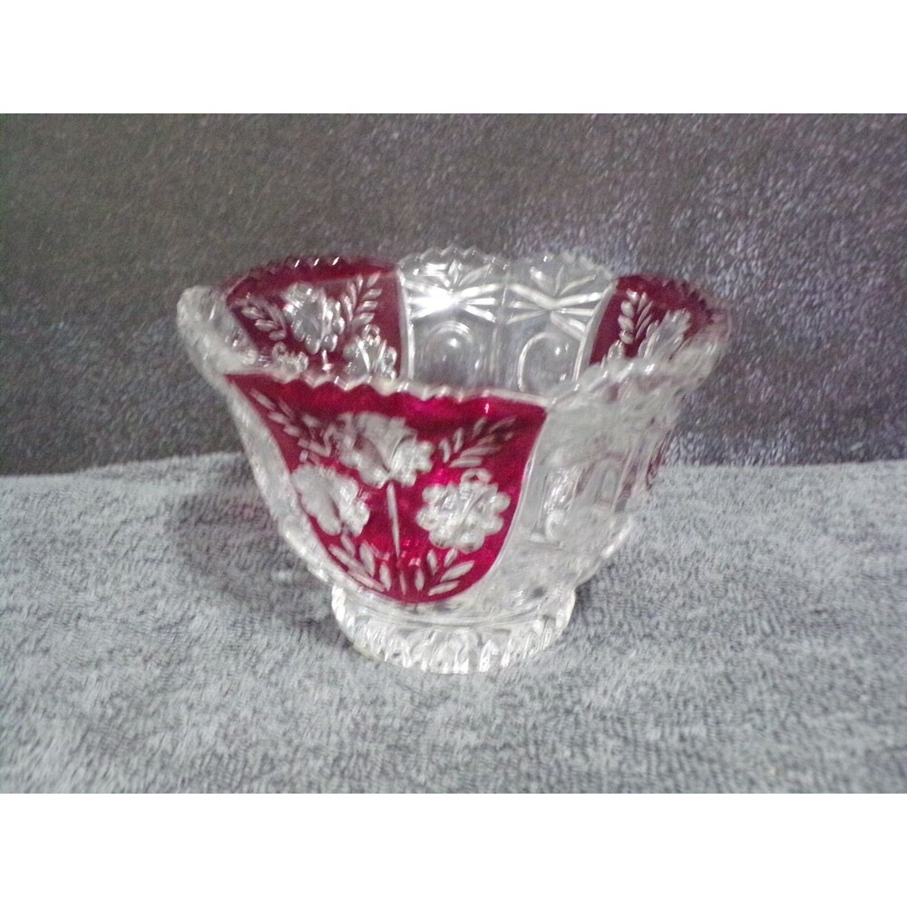 Vintage Anna Hutte Bleikristall Ruby Red Lead Crystal Cut Vase‎ or Bowl Footed